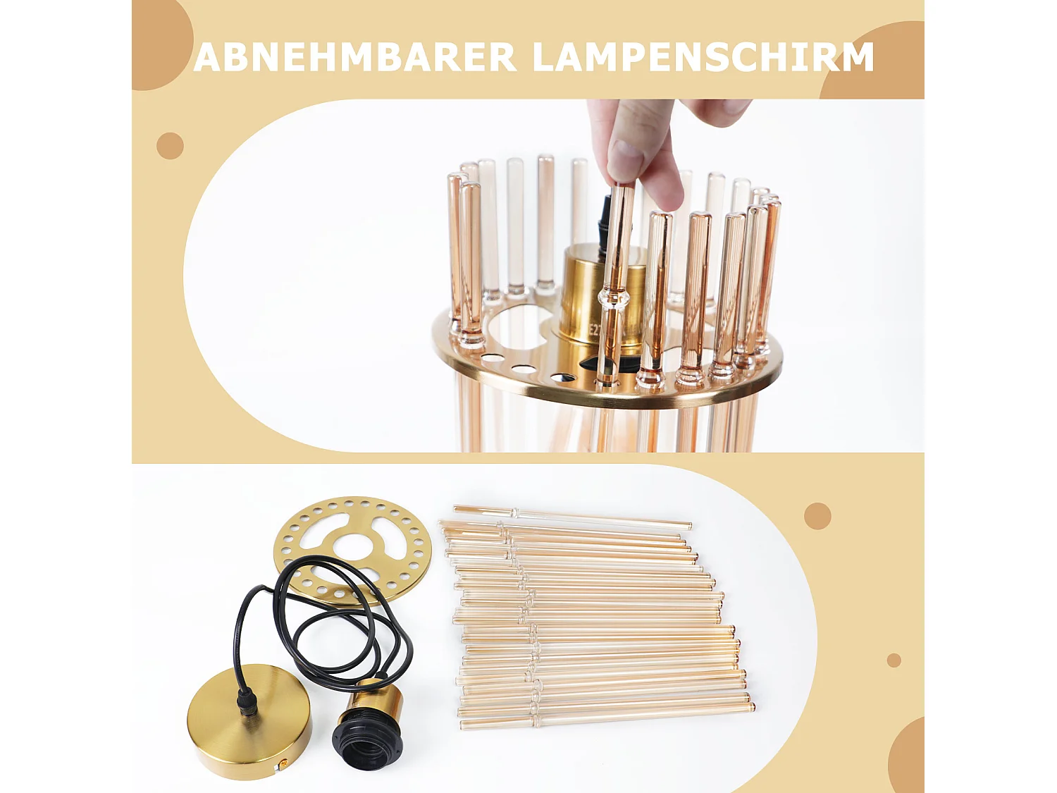 Nettlife Retro Gold Hanglamp, Glazen Hanglamp met E27 Fitting, 1-vlammig, Ø 30 cm, voor Eettafel, Keuken (zonder lamp)