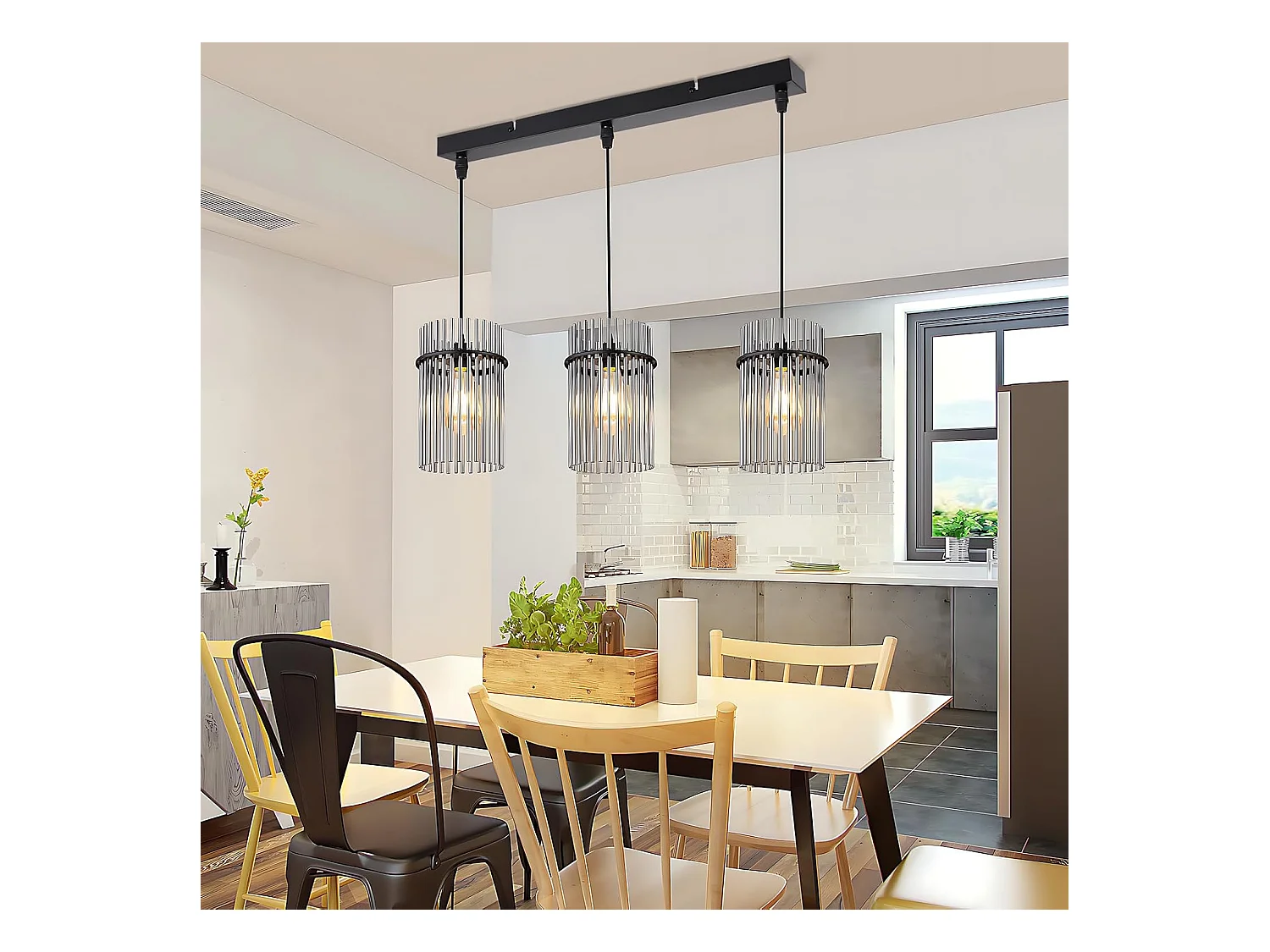 Nettlife Suspension Noire Vintage, Lampe à 3 Lumières en Verre, Douille E27, Ø 16 cm, pour Table à Manger, Salon (sans ampoules).