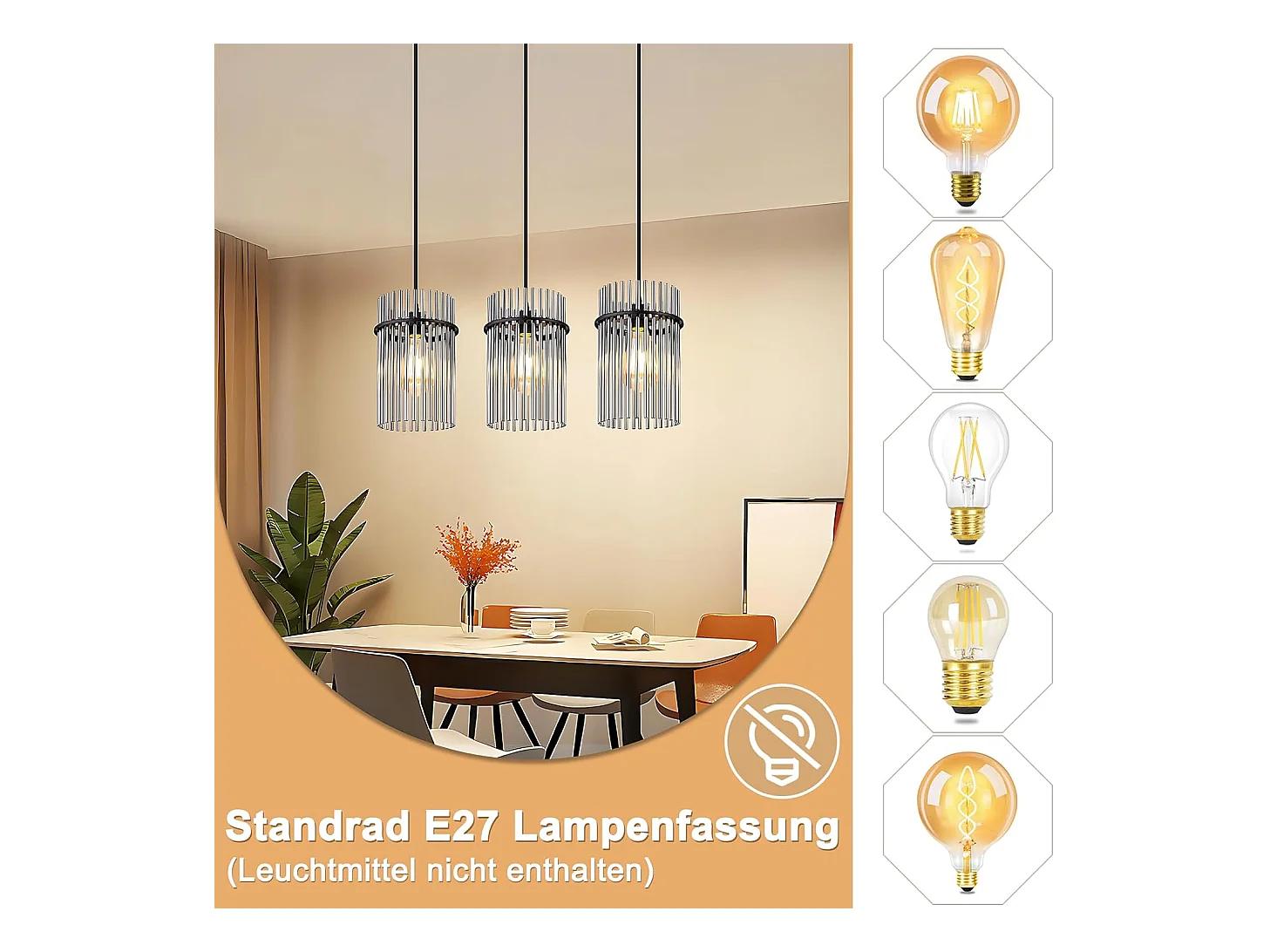 Nettlife Suspension Noire Vintage, Lampe à 3 Lumières en Verre, Douille E27, Ø 16 cm, pour Table à Manger, Salon (sans ampoules).