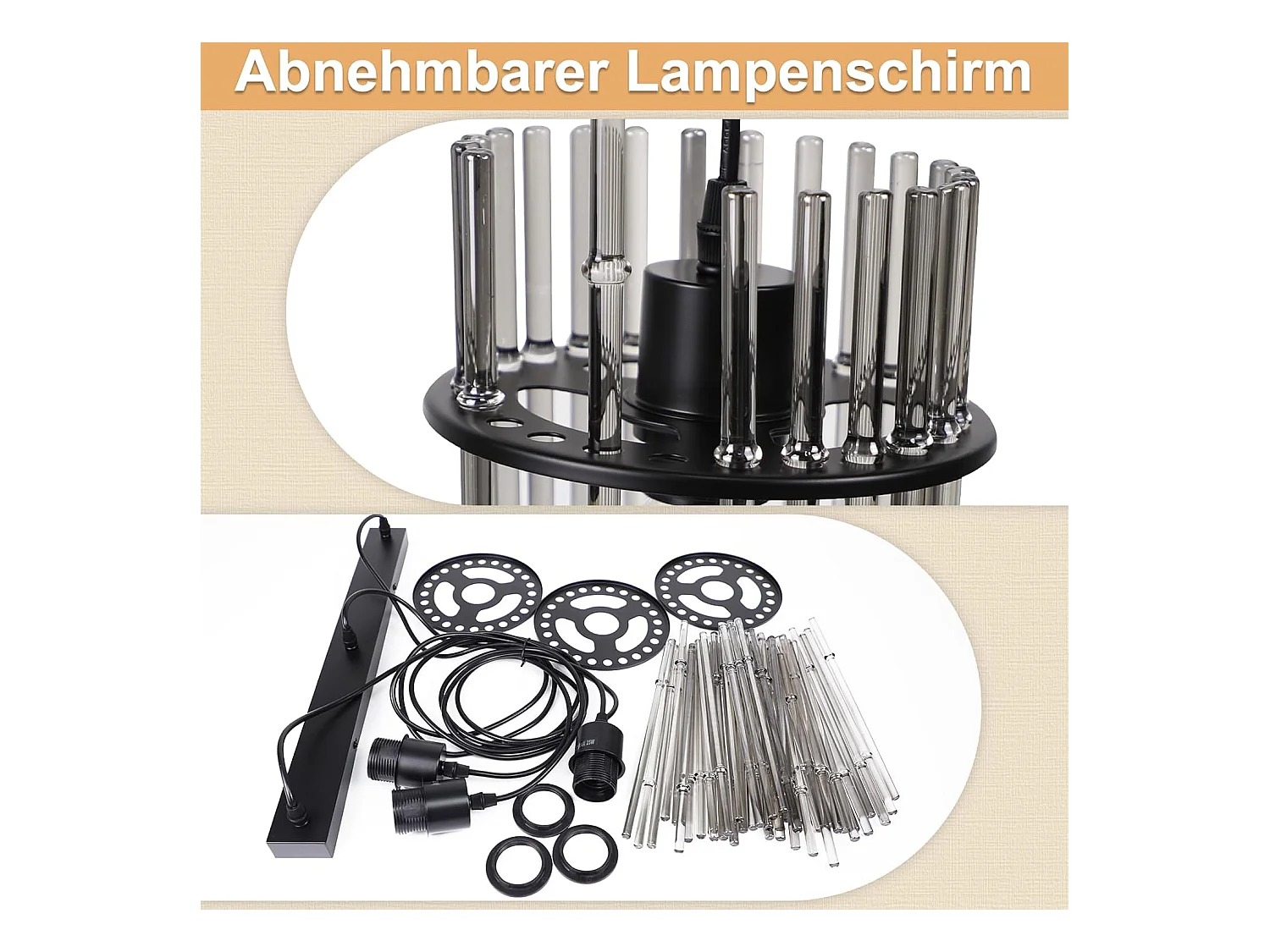 Nettlife Suspension Noire Vintage, Lampe à 3 Lumières en Verre, Douille E27, Ø 16 cm, pour Table à Manger, Salon (sans ampoules).