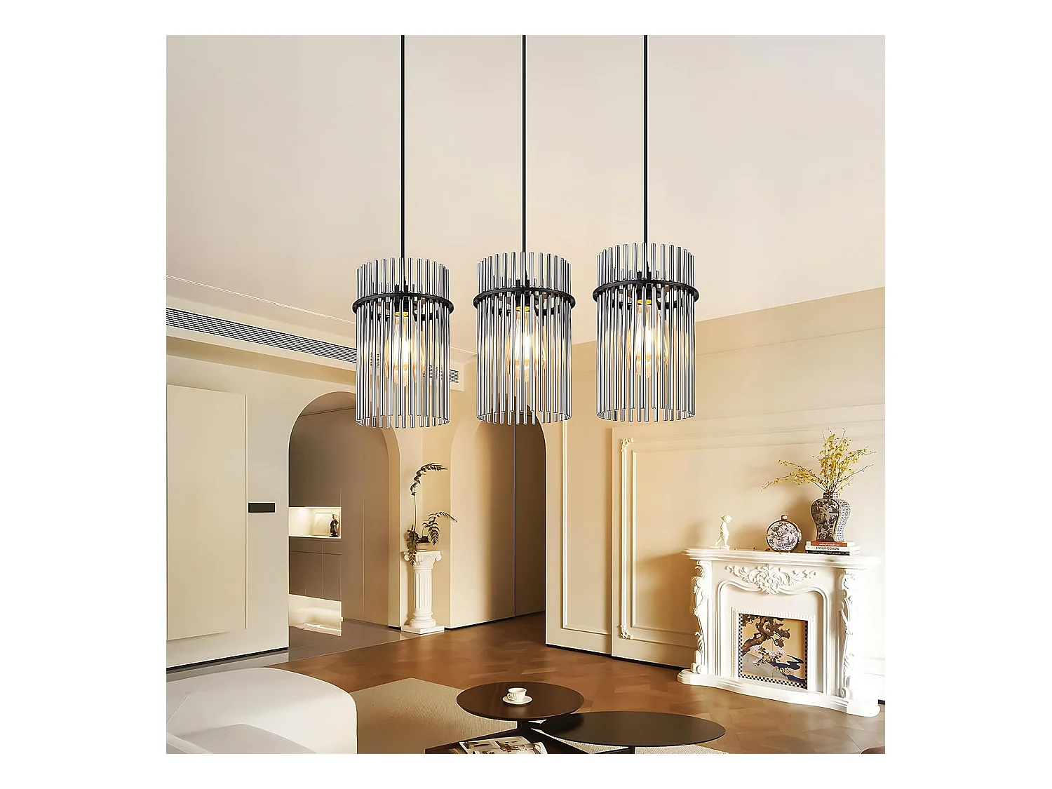 Nettlife Suspension Noire Vintage, Lampe à 3 Lumières en Verre, Douille E27, Ø 16 cm, pour Table à Manger, Salon (sans ampoules).