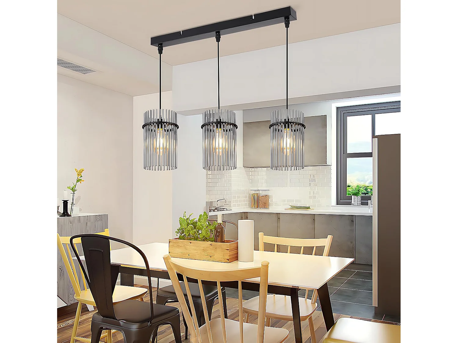 Nettlife Suspension Noire Vintage, Lampe à 3 Lumières en Verre, Douille E27, Ø 16 cm, pour Table à Manger, Salon (sans ampoules).