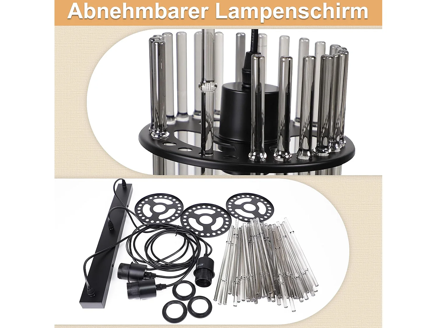 Nettlife Suspension Noire Vintage, Lampe à 3 Lumières en Verre, Douille E27, Ø 16 cm, pour Table à Manger, Salon (sans ampoules).