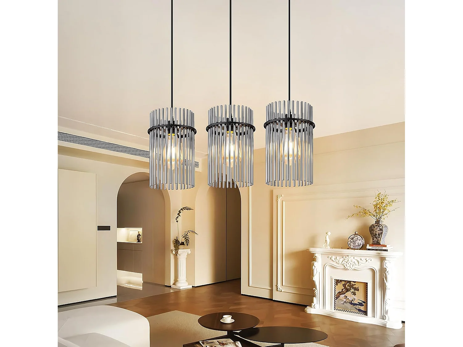 Nettlife Suspension Noire Vintage, Lampe à 3 Lumières en Verre, Douille E27, Ø 16 cm, pour Table à Manger, Salon (sans ampoules).