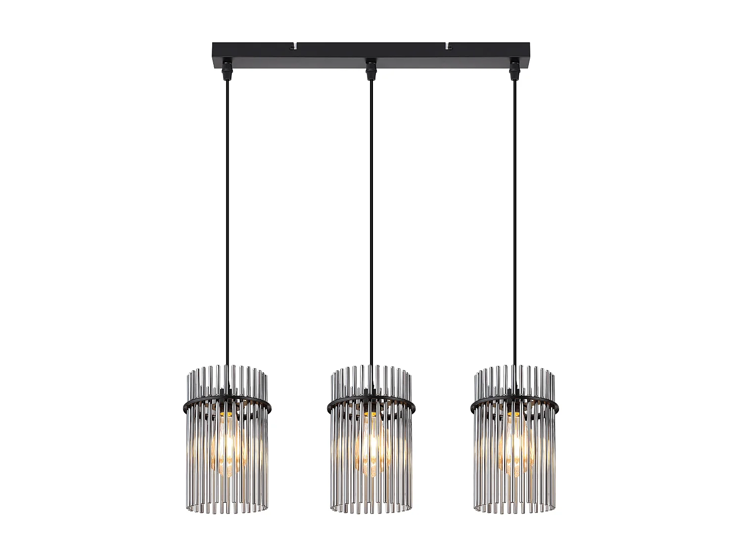 Nettlife Suspension Noire Vintage, Lampe à 3 Lumières en Verre, Douille E27, Ø 16 cm, pour Table à Manger, Salon (sans ampoules).