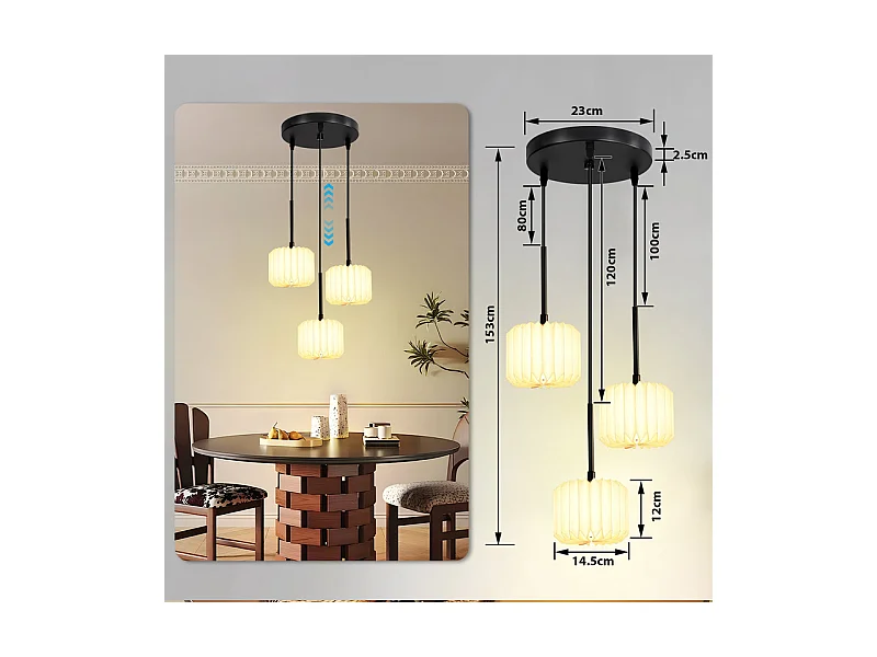 NETTLIFE Suspension table à manger lampe suspendue vintage - lampe suspendue salon salle à manger lampe 3 flammes blanc