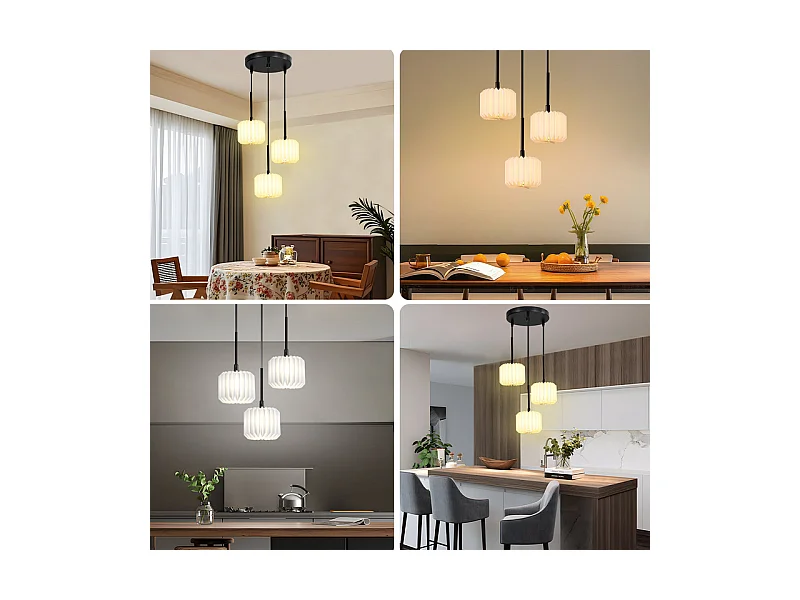 NETTLIFE Suspension table à manger lampe suspendue vintage - lampe suspendue salon salle à manger lampe 3 flammes blanc