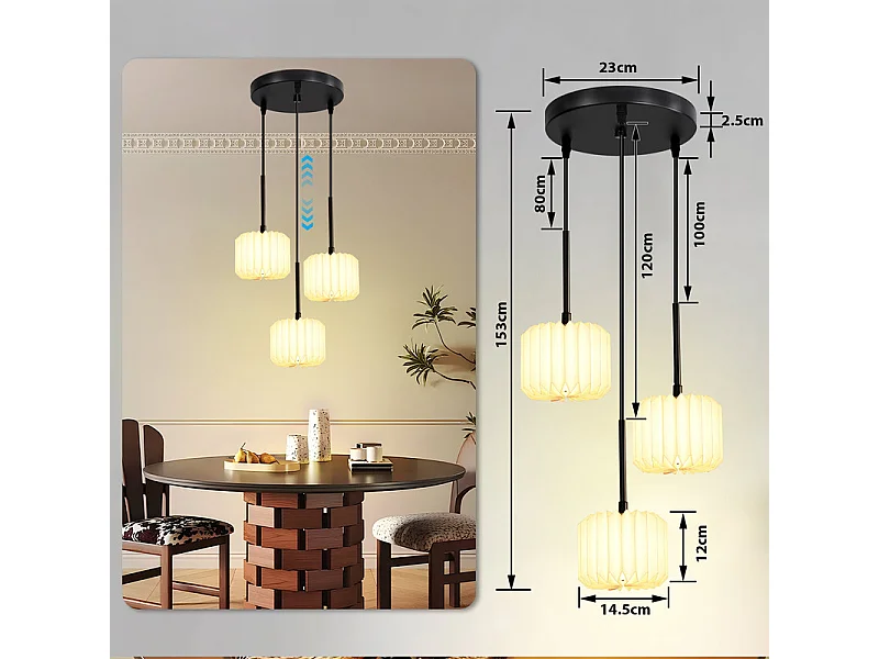 NETTLIFE Suspension table à manger lampe suspendue vintage - lampe suspendue salon salle à manger lampe 3 flammes blanc