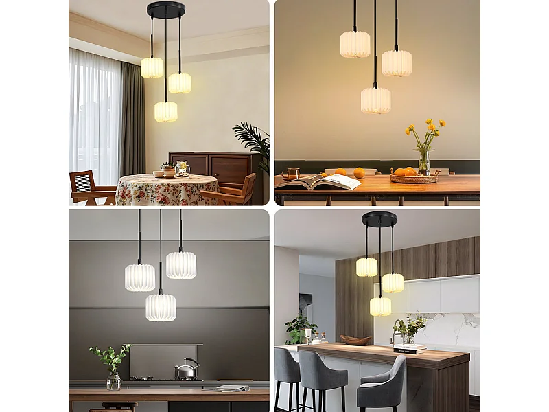 NETTLIFE Suspension table à manger lampe suspendue vintage - lampe suspendue salon salle à manger lampe 3 flammes blanc