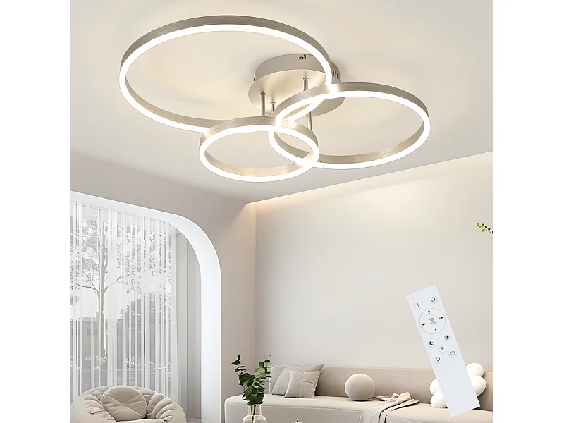 Plafonnier LED NETTLIFE pour salon, lampe de salon à intensité variable, 82 cm, design moderne, doré, 74 W, lampe de chambre avec télécommande