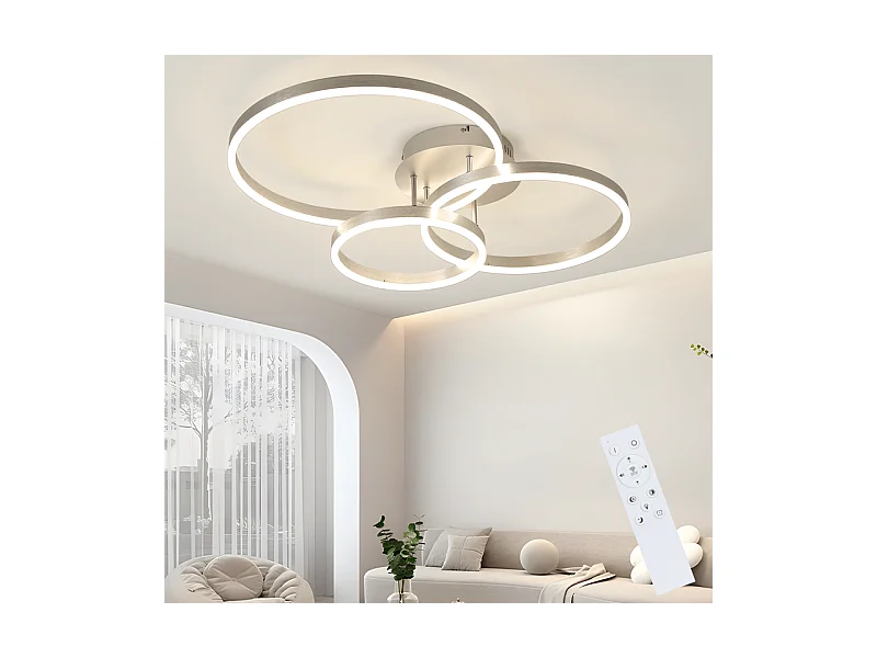 Plafonnier LED NETTLIFE pour salon, lampe de salon à intensité variable, 82 cm, design moderne, doré, 74 W, lampe de chambre avec télécommande