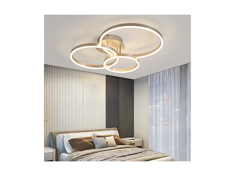 Plafonnier LED NETTLIFE pour salon, lampe de salon à intensité variable, 82 cm, design moderne, doré, 74 W, lampe de chambre avec télécommande