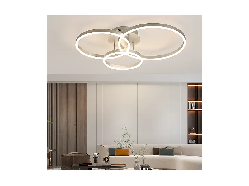 Plafonnier LED NETTLIFE pour salon, lampe de salon à intensité variable, 82 cm, design moderne, doré, 74 W, lampe de chambre avec télécommande