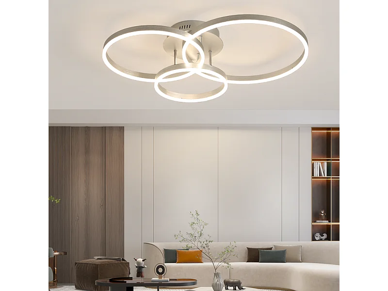 NETTLIFE Lampa sufitowa LED do salonu, ściemnialna, 82 cm, nowoczesny design, kolor złoty, 74 W, lampa do sypialni z pilotem