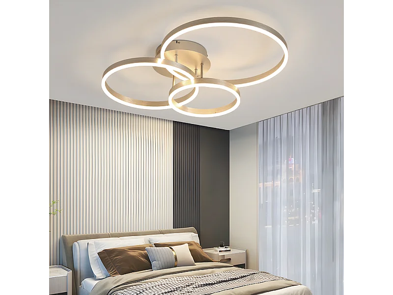 Plafonnier LED NETTLIFE pour salon, lampe de salon à intensité variable, 82 cm, design moderne, doré, 74 W, lampe de chambre avec télécommande