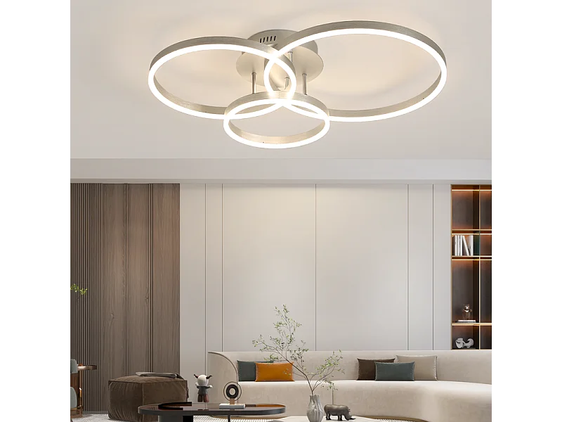 Plafonnier LED NETTLIFE pour salon, lampe de salon à intensité variable, 82 cm, design moderne, doré, 74 W, lampe de chambre avec télécommande