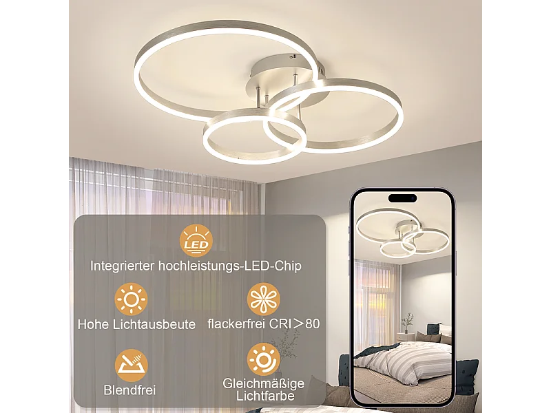 Lámpara de techo LED NETTLIFE para salón, regulable, 82 cm, diseño moderno, dorada, 74 W, para dormitorio con mando a distancia.
