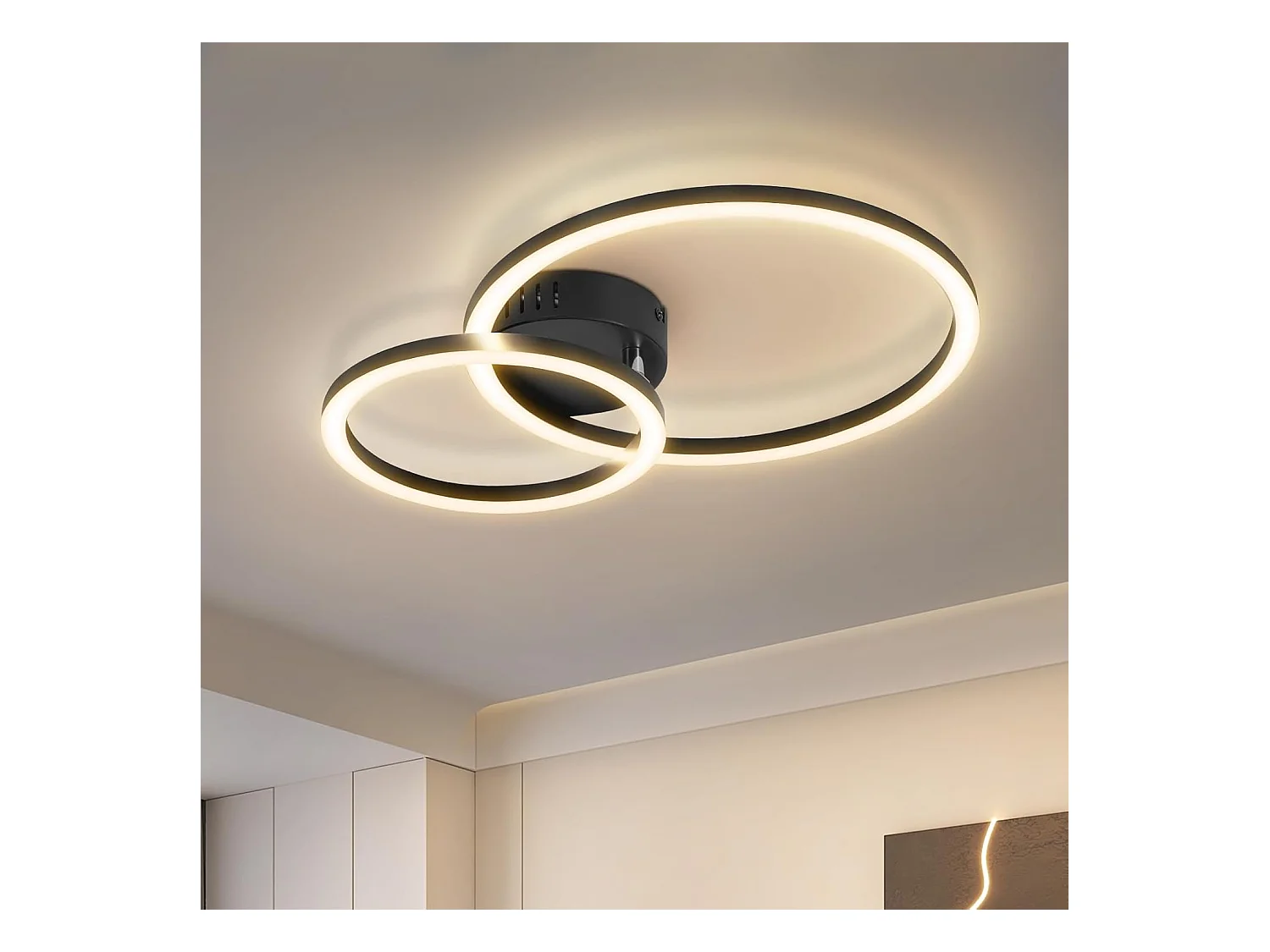 Plafonnier LED Nettlife 40 cm - 23 W - Lampe de cuisine 3 000 K - Blanc chaud - Lampe de salon moderne - Lampe de chambre à coucher - 2 anneaux
