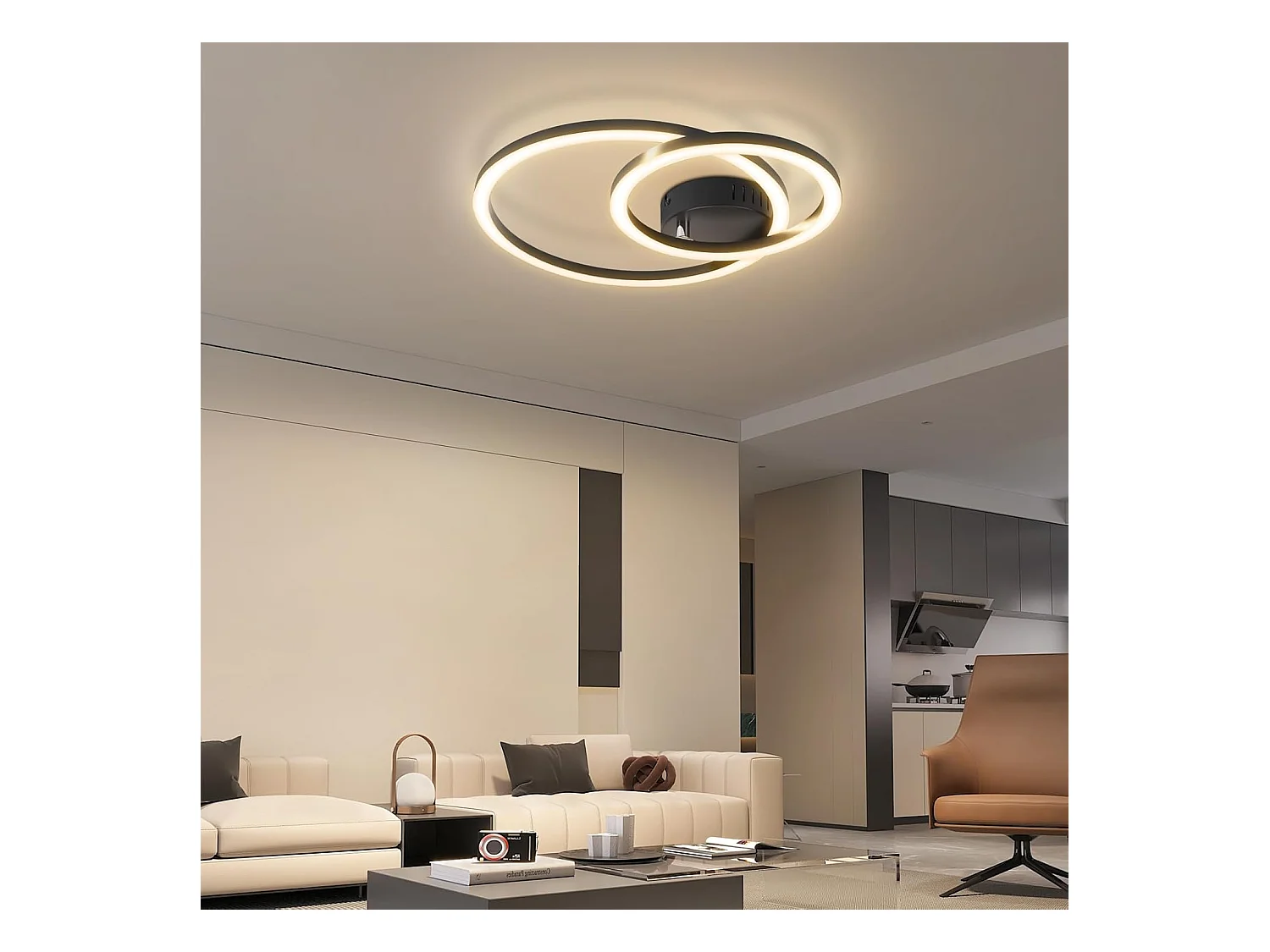 Plafonnier LED Nettlife 40 cm - 23 W - Lampe de cuisine 3 000 K - Blanc chaud - Lampe de salon moderne - Lampe de chambre à coucher - 2 anneaux