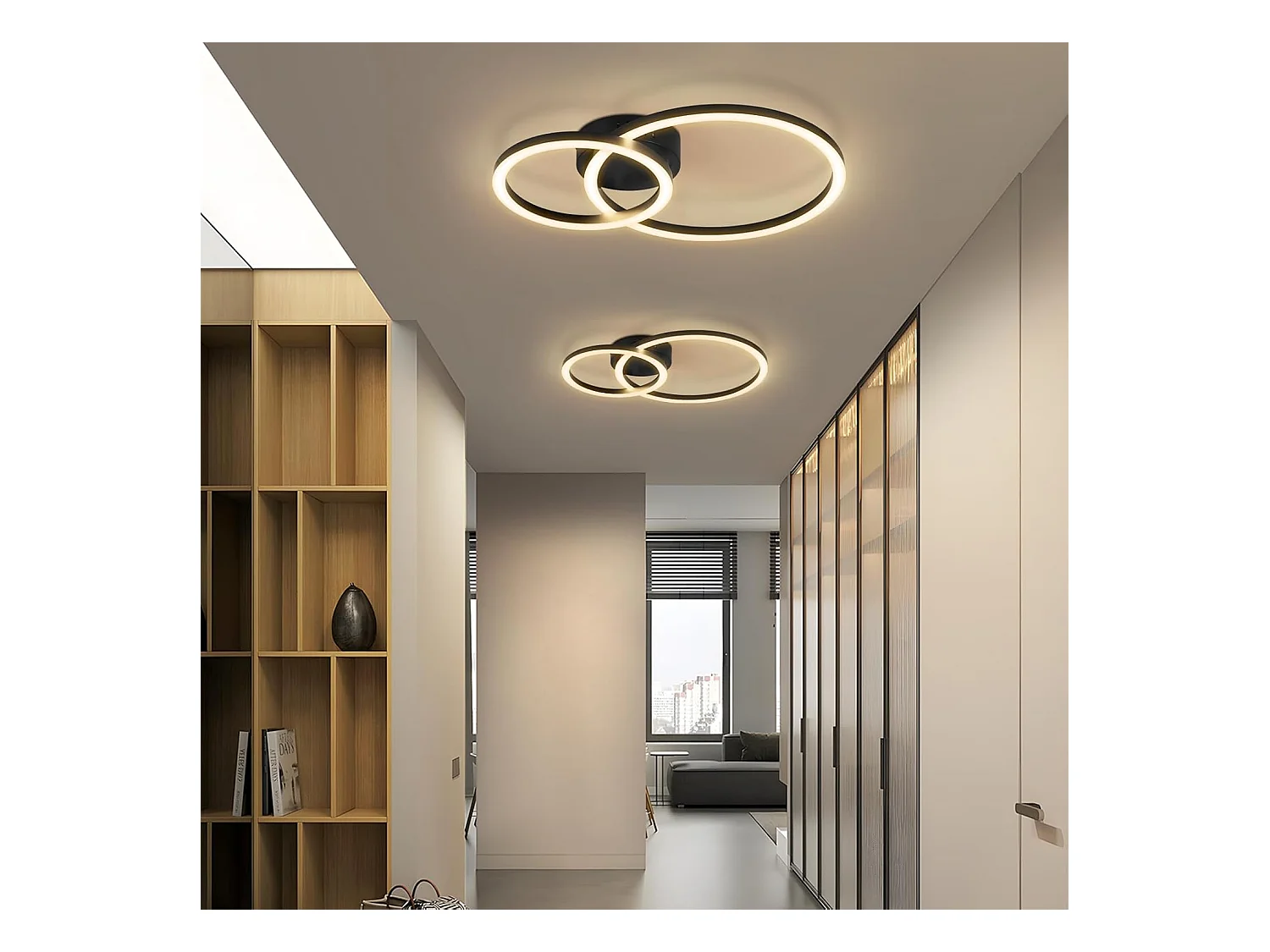 Plafonnier LED Nettlife 40 cm - 23 W - Lampe de cuisine 3 000 K - Blanc chaud - Lampe de salon moderne - Lampe de chambre à coucher - 2 anneaux