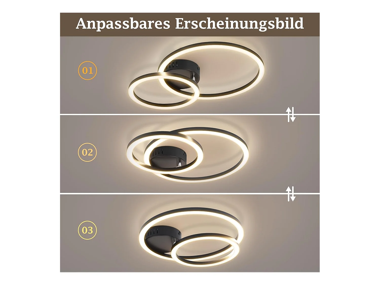 Plafonnier LED Nettlife 40 cm - 23 W - Lampe de cuisine 3 000 K - Blanc chaud - Lampe de salon moderne - Lampe de chambre à coucher - 2 anneaux