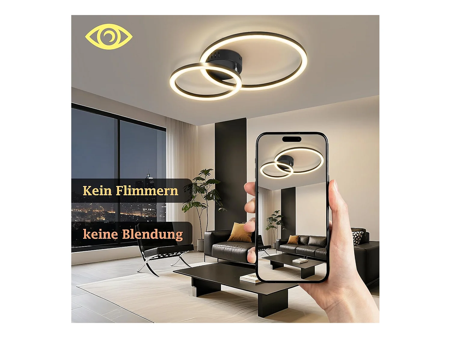 Plafonnier LED Nettlife 40 cm - 23 W - Lampe de cuisine 3 000 K - Blanc chaud - Lampe de salon moderne - Lampe de chambre à coucher - 2 anneaux