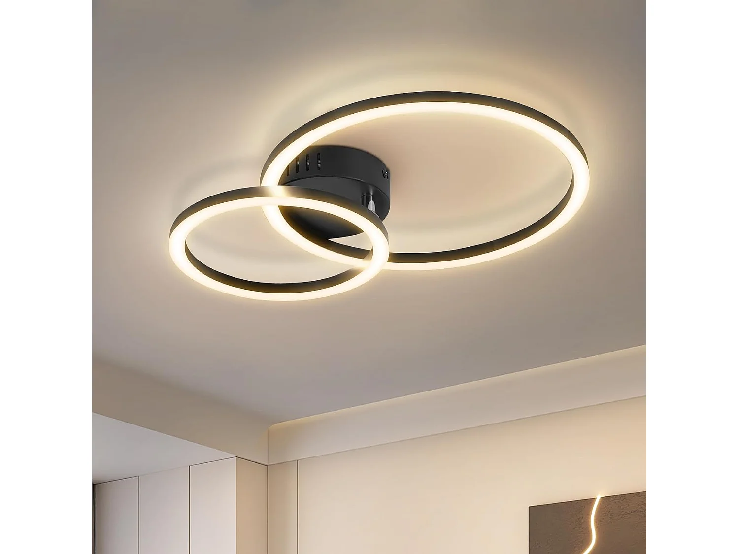 Lampa sufitowa LED Nettlife 40 cm - 23 W - Lampa kuchenna 3000 K - Ciepła biel - Nowoczesna lampa do salonu - Lampa do sypialni - 2 pierścienie