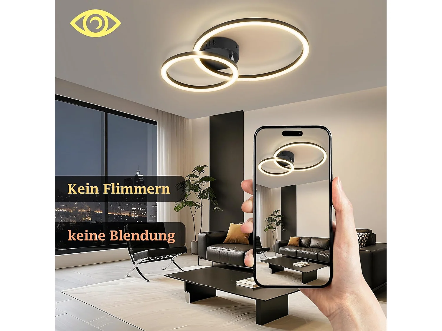 Lampa sufitowa LED Nettlife 40 cm - 23 W - Lampa kuchenna 3000 K - Ciepła biel - Nowoczesna lampa do salonu - Lampa do sypialni - 2 pierścienie