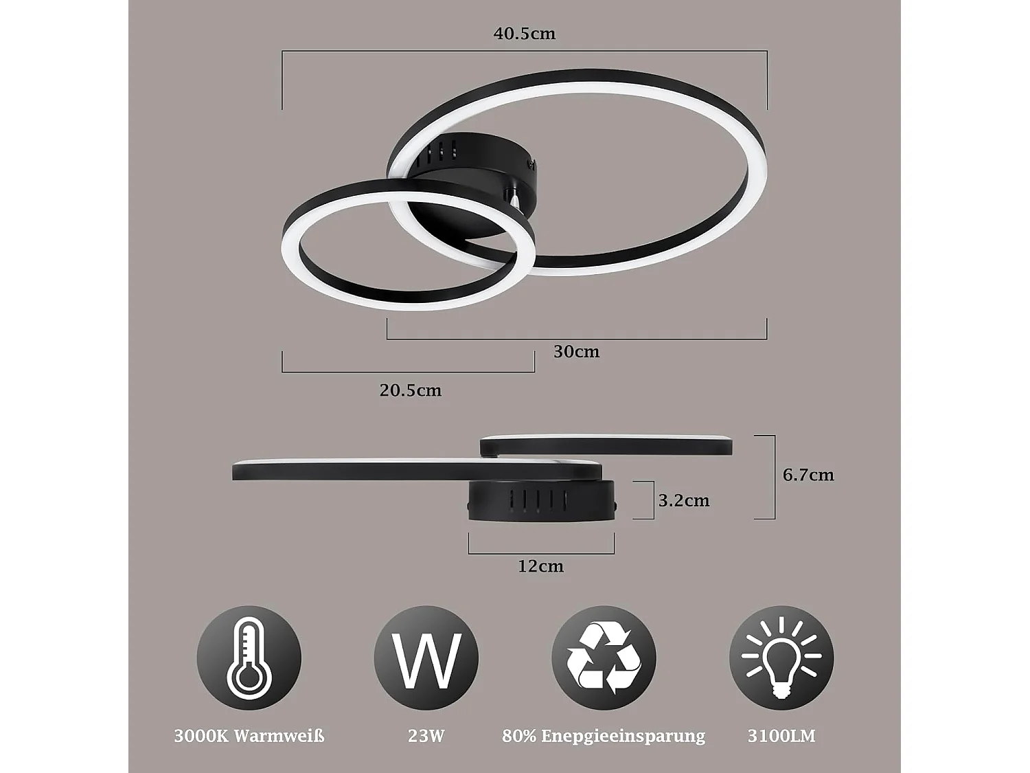 Nettlife LED Plafondlamp 40cm - 23W - Keukenlamp 3000K - Warm Wit - Moderne Woonkamerlamp - Slaapkamerlamp - 2 Ringen