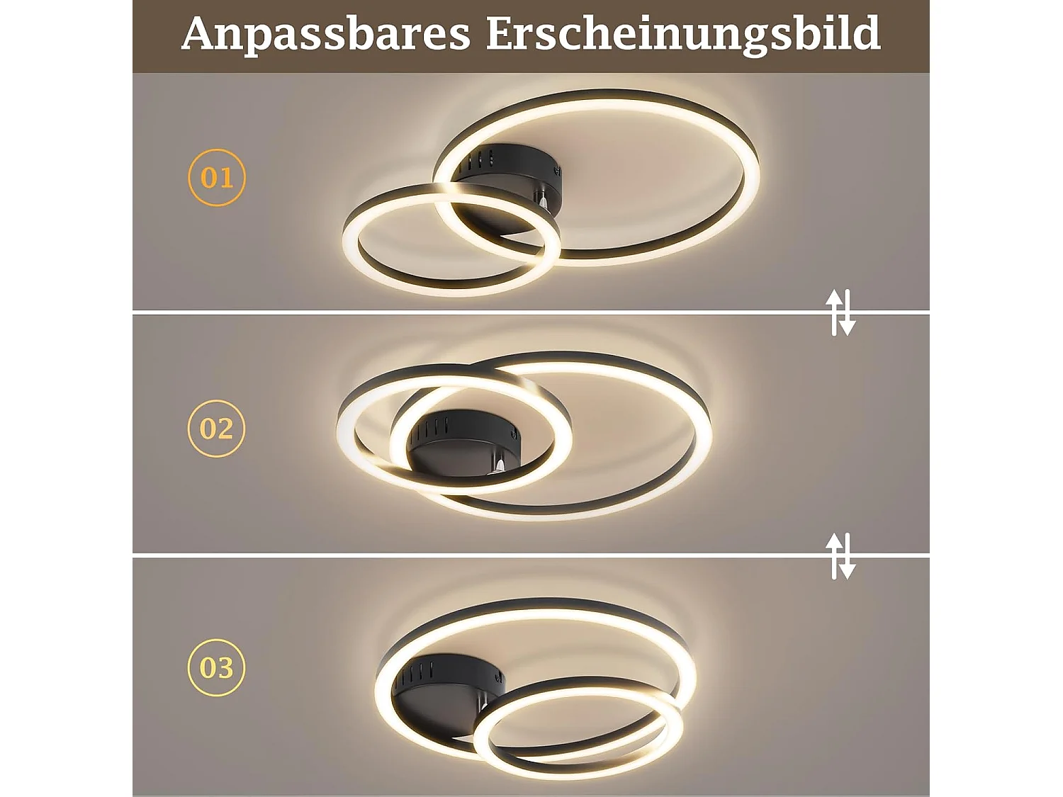 Nettlife LED Plafondlamp 40cm - 23W - Keukenlamp 3000K - Warm Wit - Moderne Woonkamerlamp - Slaapkamerlamp - 2 Ringen