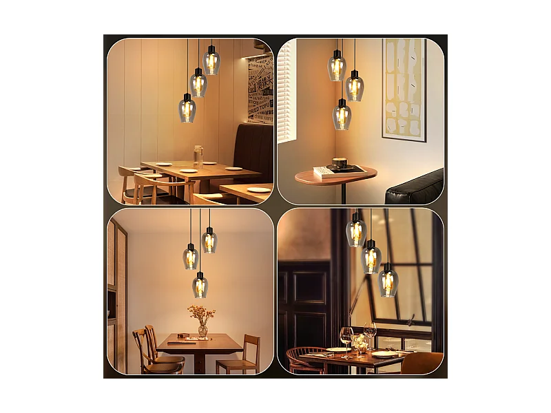 Suspension Nettlife noire pour table à manger - Lampe suspendue E27 à flamme unique en verre fumé vintage sans source lumineuse