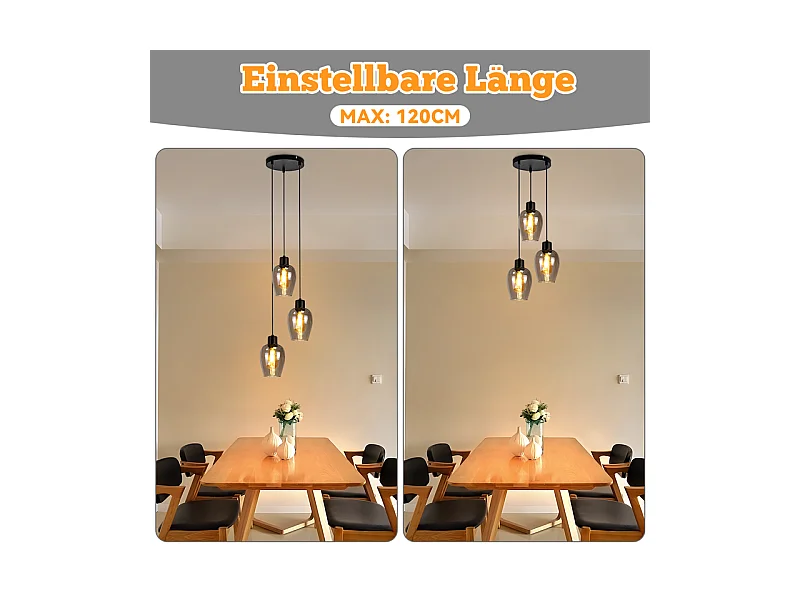 Suspension Nettlife noire pour table à manger - Lampe suspendue E27 à flamme unique en verre fumé vintage sans source lumineuse