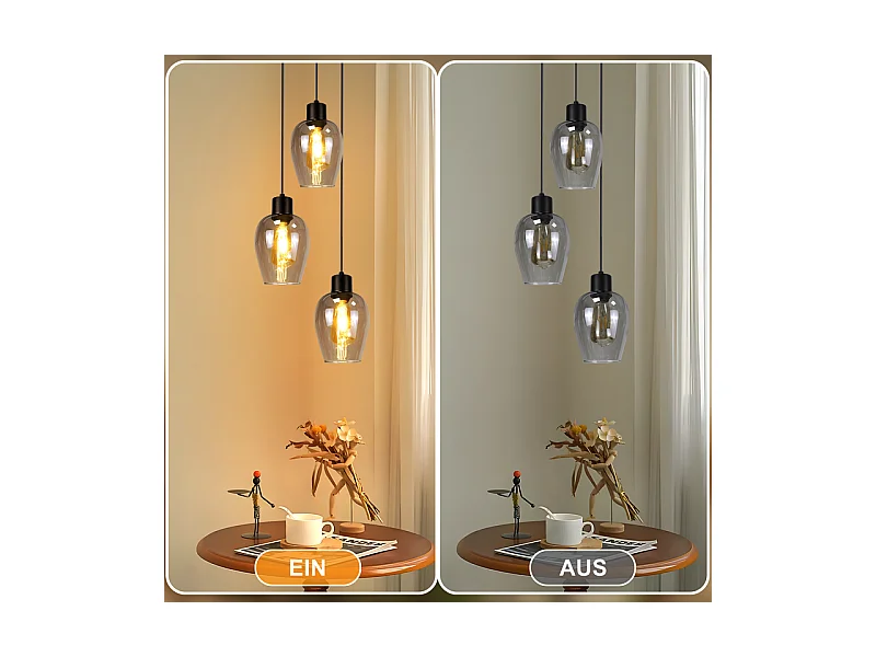 Suspension Nettlife noire pour table à manger - Lampe suspendue E27 à flamme unique en verre fumé vintage sans source lumineuse