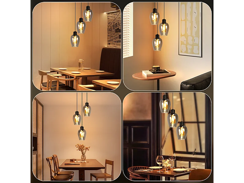 Suspension Nettlife noire pour table à manger - Lampe suspendue E27 à flamme unique en verre fumé vintage sans source lumineuse