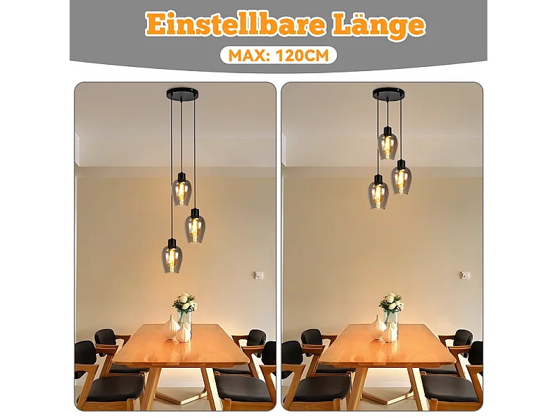 Suspension Nettlife noire pour table à manger - Lampe suspendue E27 à flamme unique en verre fumé vintage sans source lumineuse