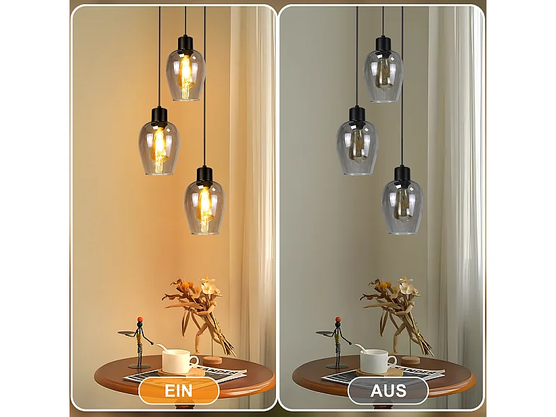 Suspension Nettlife noire pour table à manger - Lampe suspendue E27 à flamme unique en verre fumé vintage sans source lumineuse