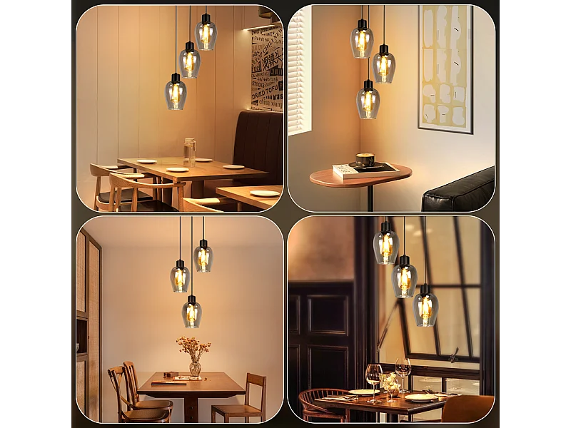 Suspension Nettlife noire pour table à manger - Lampe suspendue E27 à flamme unique en verre fumé vintage sans source lumineuse