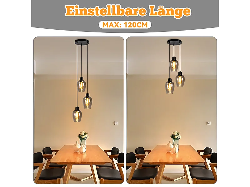 Suspension Nettlife noire pour table à manger - Lampe suspendue E27 à flamme unique en verre fumé vintage sans source lumineuse