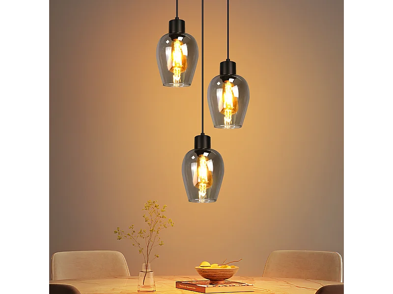 Nettlife Zwarte Eettafel Hanglamp - Vintage Rookglas Enkele Vlam E27 Hanglamp Zonder Lichtbron