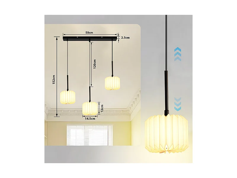 NETTLIFE Suspension table à manger lampe suspendue vintage - lampe suspendue salon salle à manger lampe 3 flammes blanc