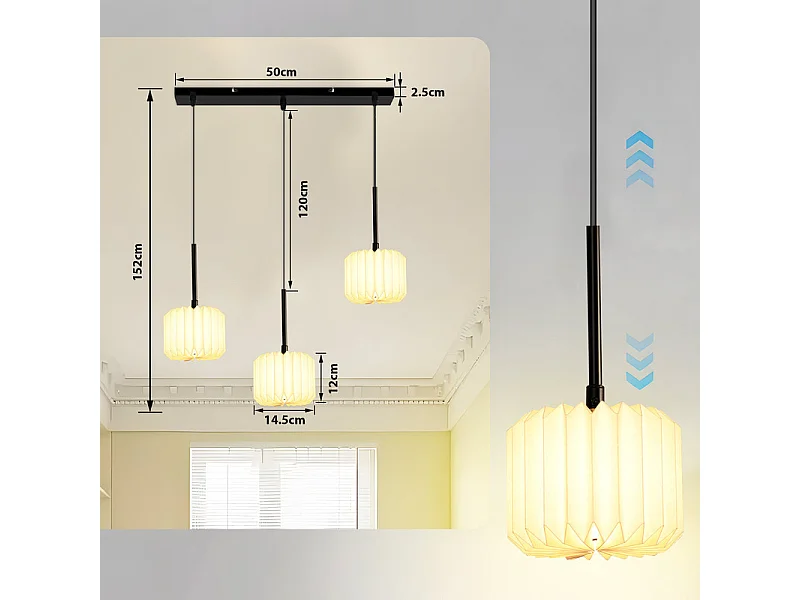 NETTLIFE Suspension table à manger lampe suspendue vintage - lampe suspendue salon salle à manger lampe 3 flammes blanc