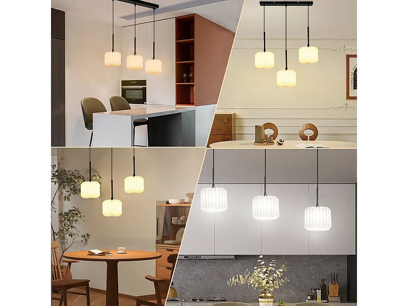 NETTLIFE Suspension table à manger lampe suspendue vintage - lampe suspendue salon salle à manger lampe 3 flammes blanc