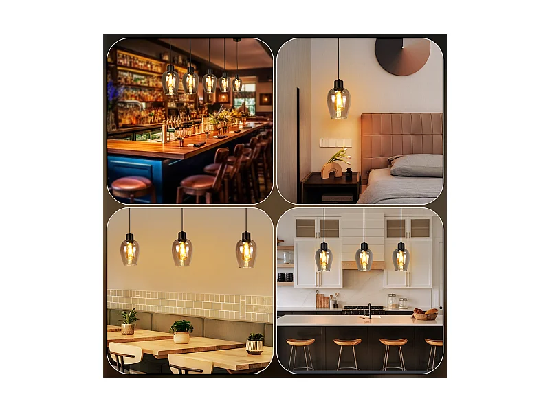 Suspension Nettlife noire pour table à manger - Lampe suspendue E27 à flamme unique en verre fumé vintage