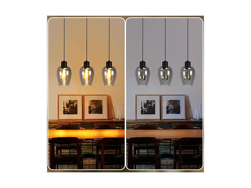 Suspension Nettlife noire pour table à manger - Lampe suspendue E27 à flamme unique en verre fumé vintage