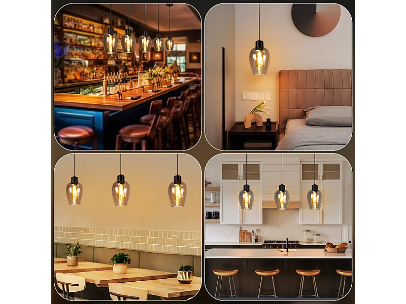 Lampa wisząca Nettlife Black Dining Table - Vintage Smoked Glass Single Flame E27