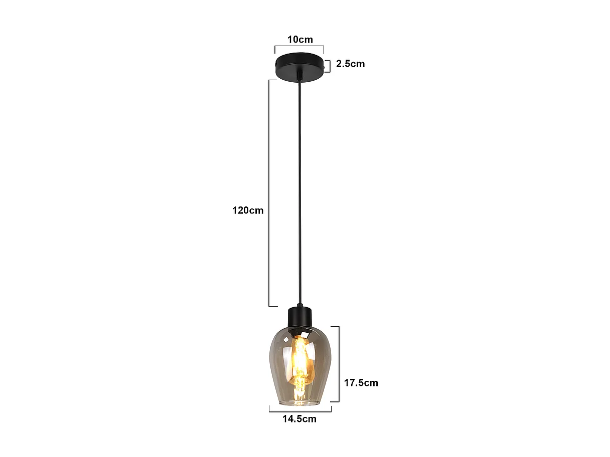 Lampa wisząca Nettlife Black Dining Table - Vintage Smoked Glass Single Flame E27