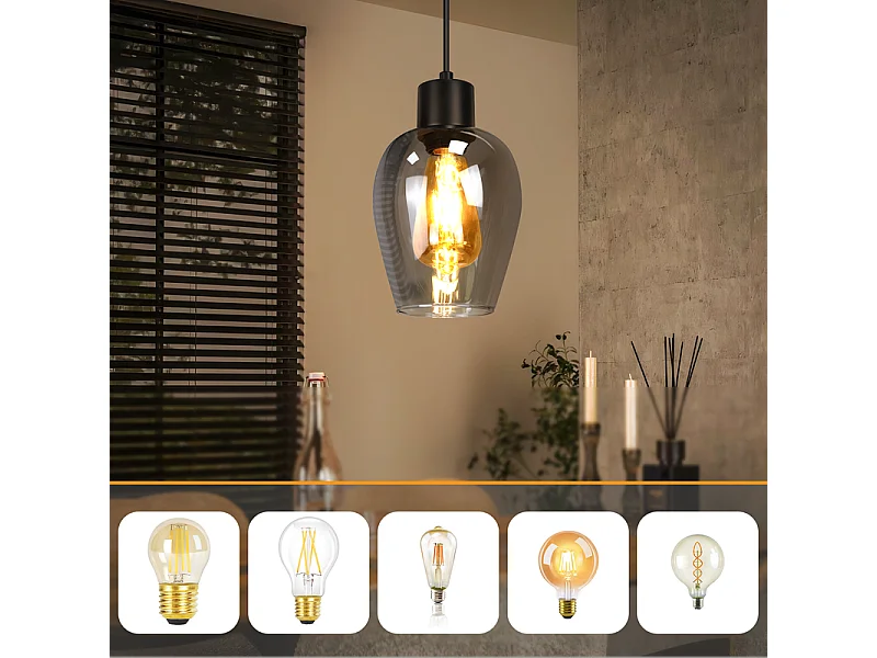 Lampa wisząca Nettlife Black Dining Table - Vintage Smoked Glass Single Flame E27