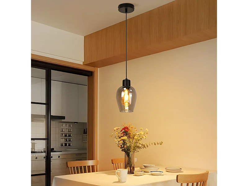Lampa wisząca Nettlife Black Dining Table - Vintage Smoked Glass Single Flame E27
