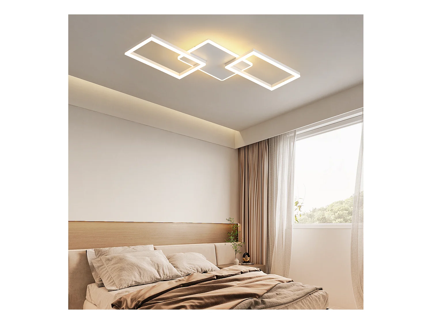 Plafonnier LED NETTLIFE pour salon - Plafonnier à intensité variable avec télécommande 63 W - Grand format - Blanc moderne