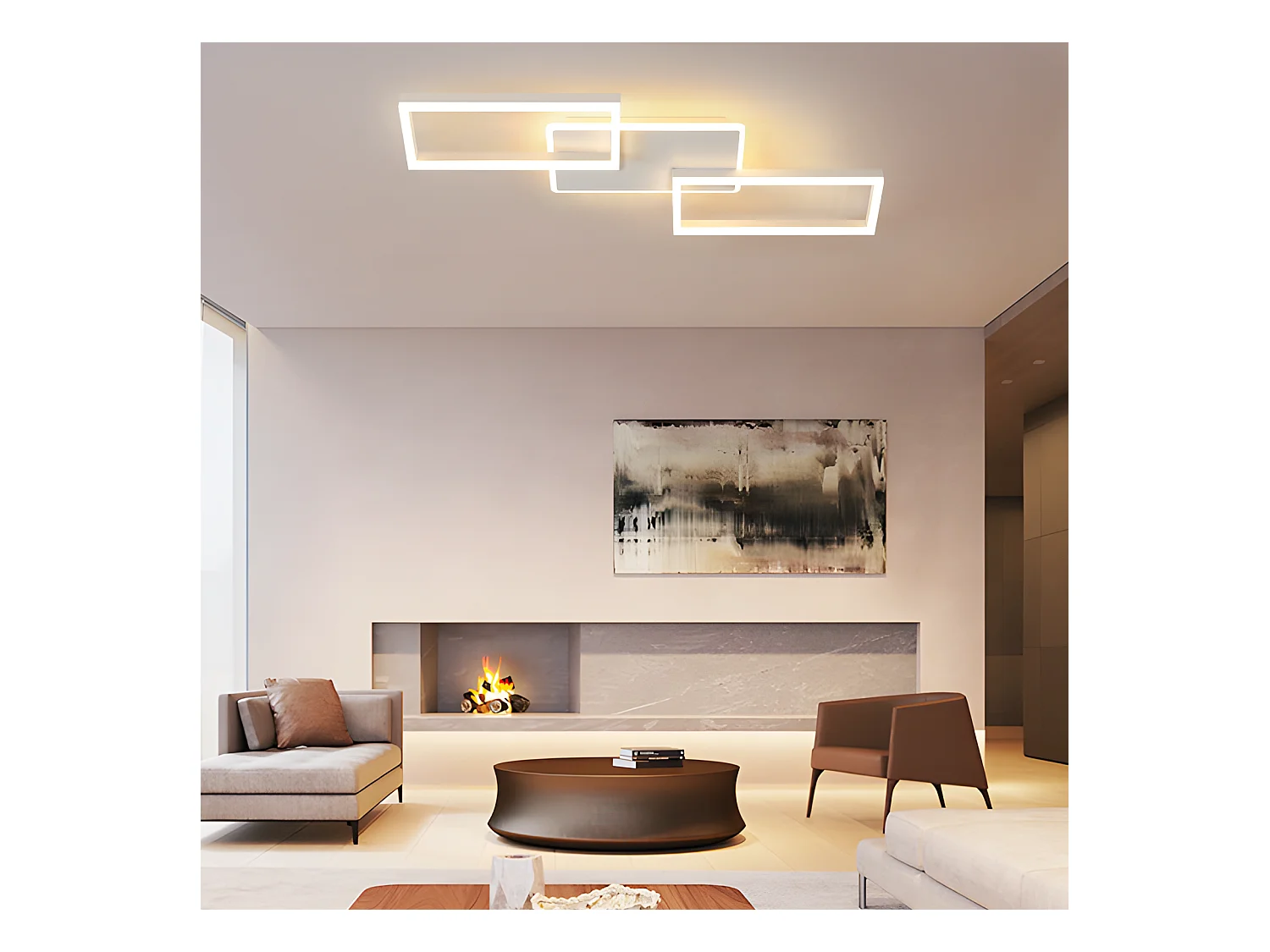 Plafonnier LED NETTLIFE pour salon - Plafonnier à intensité variable avec télécommande 63 W - Grand format - Blanc moderne